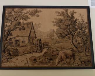 Antique Framed French Watermill Tapestry - 36x25.5” 