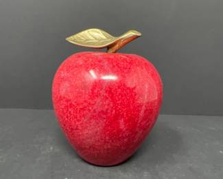 	Red Stone Marble Brass Stem Apple - 4"T