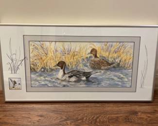Shela Toler Signed Watercolor Duck Painting - 30x15
