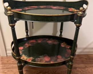 Vintage Made in Italy Floral 2-Tier Tea Cart w/Removable Trays