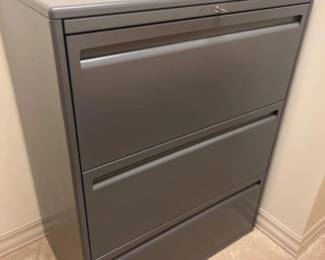 3-Tier Grey Metal File Cabinet w/Key