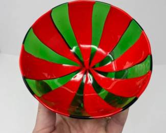 MURANO Vintage Red Green a Fasce Stripes Italian Art Glass Blow
