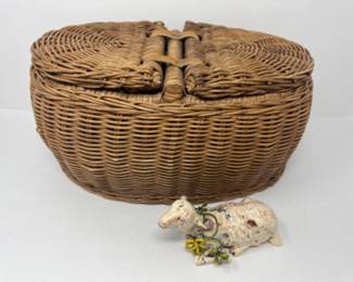 Rustic Woven Double Lid basket & Cast Metal Lamb