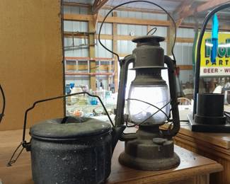 Vintage lanterns and enamelware