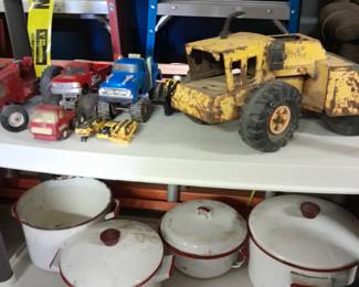 Vintage trucks and more enamelware