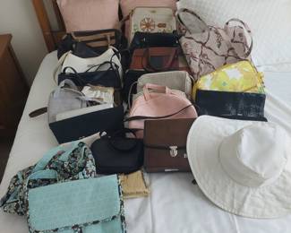 Variety of handbags and gloves