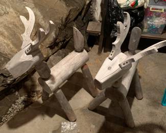 2 weathered decorative reindeer