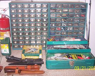 Parts cabinets, fishing items