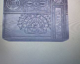 Russian SS cigar box..Yiddish inside writing...Imperial silver Trompe 1890 Maker's mark on bottom. These silver cigar boxes were made to resemble wooden boxes. all silver and marked