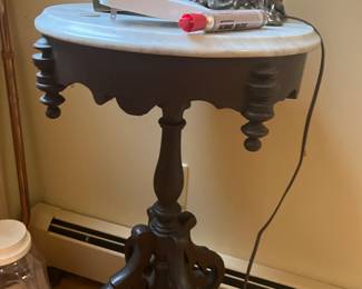 Victorian ebonized marble top table  Several all sizes