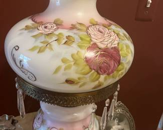 Milk glass hand painted victorian lamp/several of these