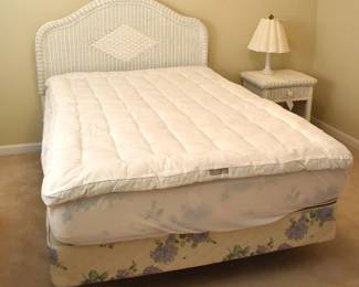 Full Size Wicker Headboard with Box Springs and Mattress Pad