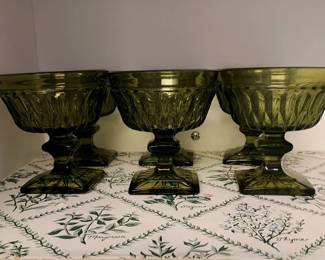 Vintage Green Glass Footed Dessert Cups