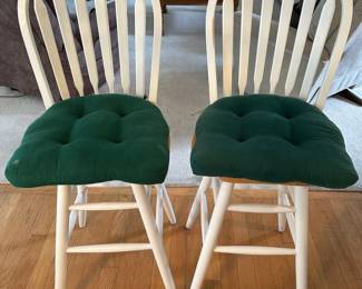 White and Light Wood Counter Height Swivel Bar Stool with Seat Pads