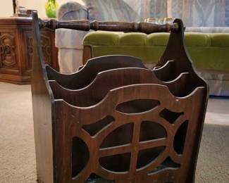 Vintage Ornate Wood Magazine Rack