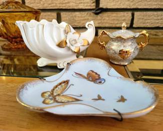 Vintage Napco Alaskan Rose Planter, Butterfly Dish & Enesco Sugar Bowl - 50th Anniversary