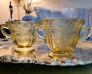 Vintage Vaseline Glass - Sugar & Creamer