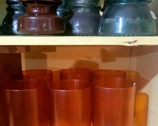 Mid-Century Tangerine Tumblers & Glass Insulators