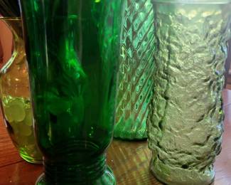 "Light Catching" Pretty Vintage Green Vases