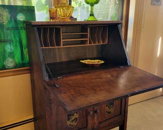 Antique Oak Art Deco Writing Desk