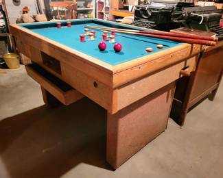 Vintage Bumper Pool Table, Balls & Sticks
