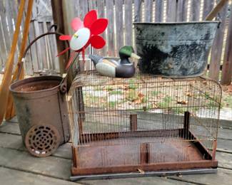 Vintage Birdcage, Buckets, Old Iron & Garden Decor
