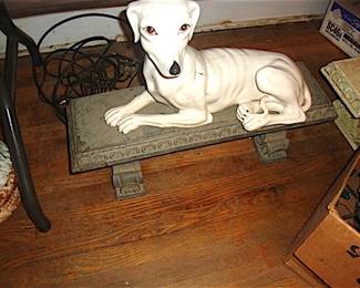 Straight Angel Bench with Porcelain Dog (Dog has Damage)