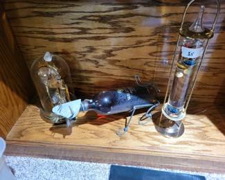 decorative clock, thermometer, wine holder