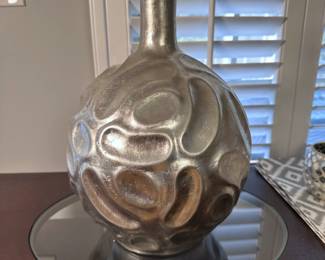 Silver ceramic bulbous vase 13"H