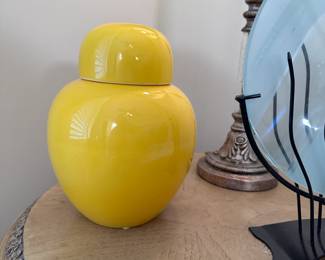 Bright yellow ceramic jar 9"H x 6"W
