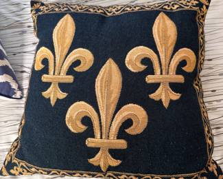 Fleur de lis accent pillow with velvet like backing 16"