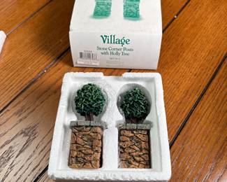 Department 56 stone corner posts with holly tree