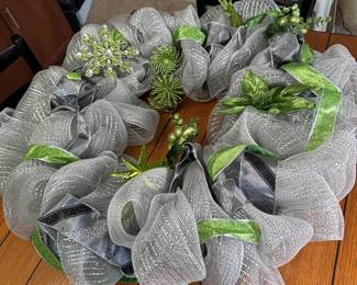 Hand made silver and green large Christmas wreath (some decorations may need re-secured) 30"W