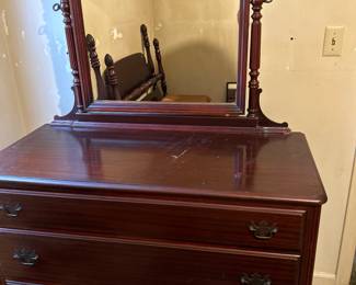 3 drawer with mirror- Dark wood. 