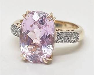 Lot 011   
Pink Sapphire and Diamond 14 K Yellow Gold Cocktail Ring