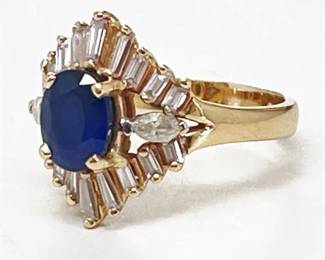 Lot 035  
1 Carat Blue Sapphire and Diamond 14K Yellow Gold Cocktail Ring