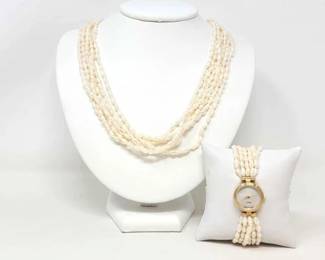 #1008 • Layered Pearl Necklace and Matching Watch
