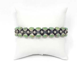 #490 • Native American S.Tso Sterling Silver Turquoise Cuff, 67.4g
