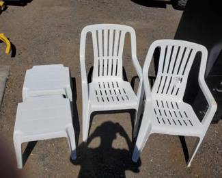 #80300 • (2) Mclane Plastic Chairs & (2) Plastic Mclane Coffee Table
