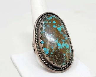 #488 • Native American Sterling Silver Turquoise Chunk Mens Ring, 24g

