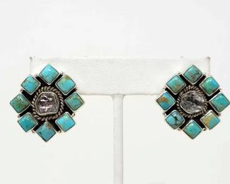 #448 • Southwest Handmade Multi Stone & Sterling Silver Turquoise Cluster Earrings, 15g
