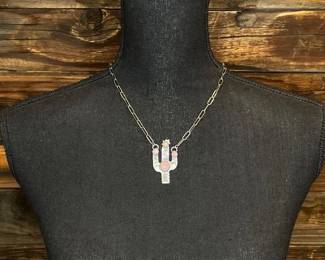 #434 • Tony Yazzie Pink Conch & Sterling Silver Sahuaro Necklace, 17g

