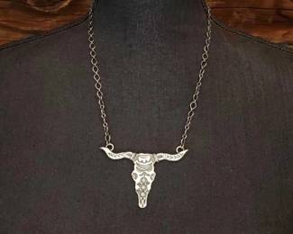#460 • Native American Sterling Silver Cow Skull necklace, 21g
