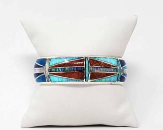 #464 • Native American Sterling Silver Inlay Cuff, 60g
