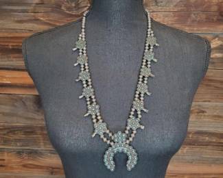 #458 • Native American Sterling Silver squash Blossom with turquoise accent, 91g
