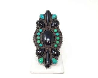 #470 • Native American Sterling Silver Onyx & Turquoise Ring, 47g
