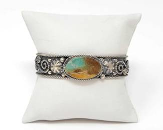 #474 • Native American Sterling Silver Turquoise Center Cuff, 30g
