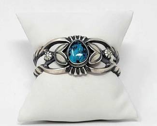 #476 • Native American Sterling Silver Sand Cast Cuff with Turquoise, 42g
