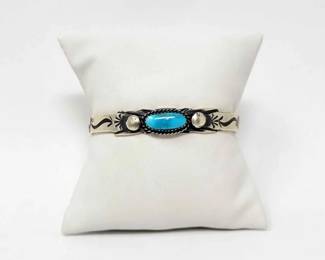 #480 • Native American Sterling Silver Cuff with Turquoise Center Stone, 21g

