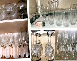Crystal and Glass drinkware:  tumblers and stemware and flutes